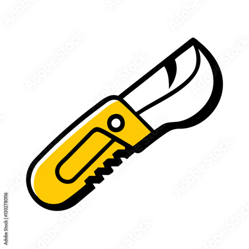Utility knife vector icon featuring a sleek design with a yellow handle, ideal for crafts, home projects, and general usage across various settings
