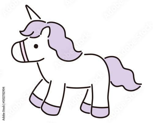 かわいいユニコーンのベクターイラスト。馬、動物、ドリーミー、線