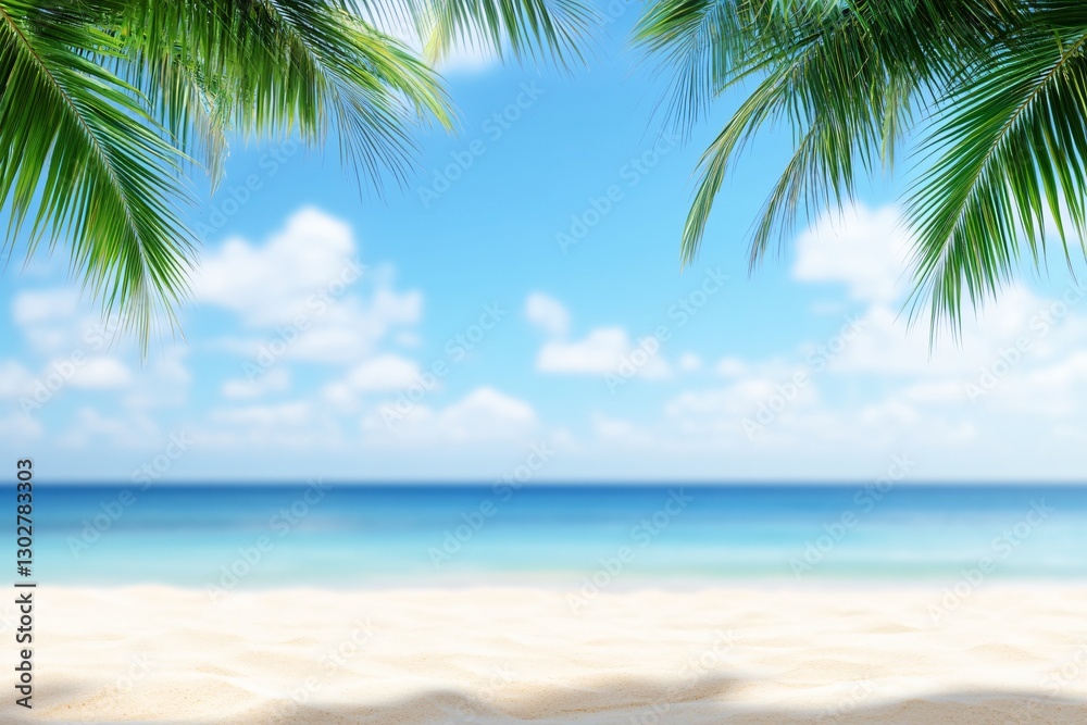 Tropical Beach Scene,  Blurred Background,  Palm Trees,  Ideal Vacation