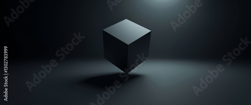 Desktop Wallpaper. Floating Black Cube in Dim Light