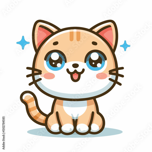 animal, cute, pet, cat, domestic, feline, happy, kitty, background, isolated, adorable, white, design, portrait, fur, mammal, tabby, kitten, vector, illustration, looking, funny, black, paw, icon, sit