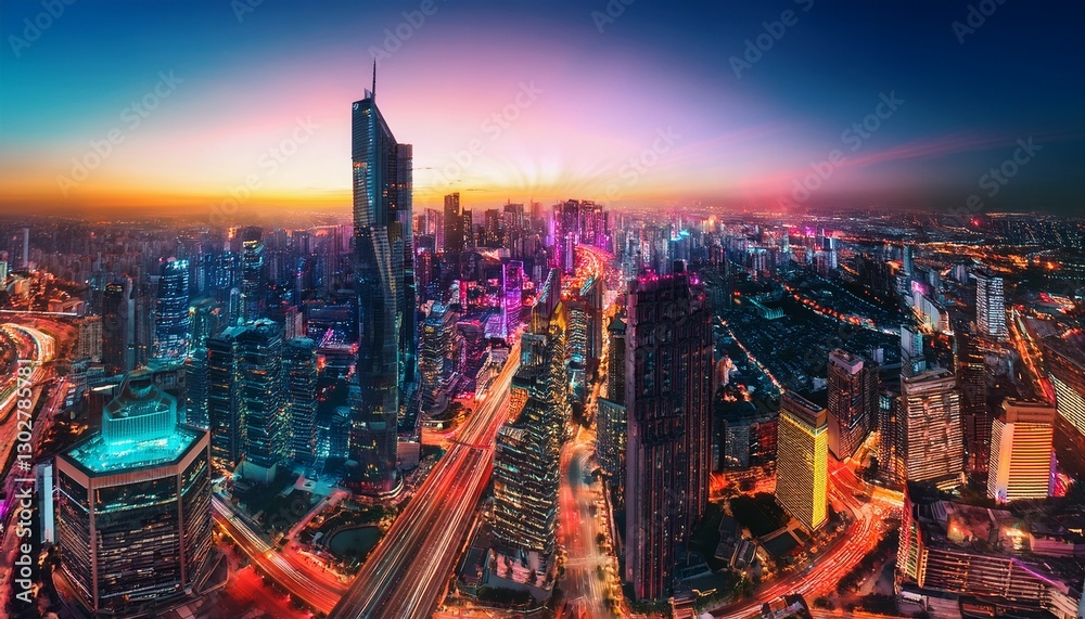 Fototapeta premium The future unfolds in dazzling hues and lights.