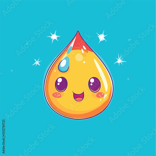 Cartoon little water drop cute expression, flat composition, bright lighting, detailed depiction, vivid expression, creative design, cartoon style, bright colors, flat design
