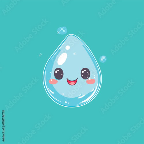 Cartoon little water drop cute expression, flat composition, bright lighting, detailed depiction, vivid expression, creative design, cartoon style, bright colors, flat design