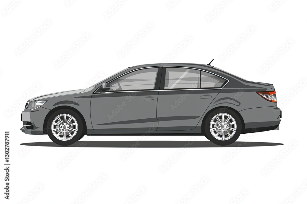 Detailed Color Image of Gray Sedan Car Isolated on White Vector Detailed Color Image of Gray Sedan Car Isolated on White Vector