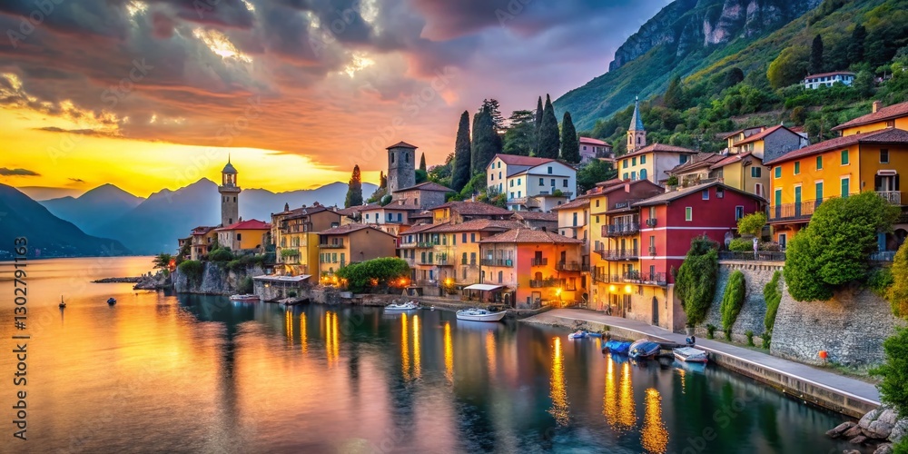 Fototapeta premium Timelapse: Varenna, Lake Como, Italy - Charming Italian Village Sunset