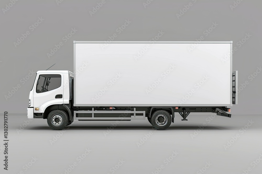 Generated Illustration White Box Truck Side View Isolated on a Gray Background Generated Illustration White Box Truck Side View Isolated on a Gray Background