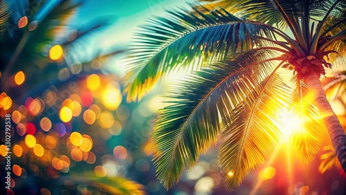 Tropical Palm Tree Shadow Bokeh Effect - Summer Vacation Background