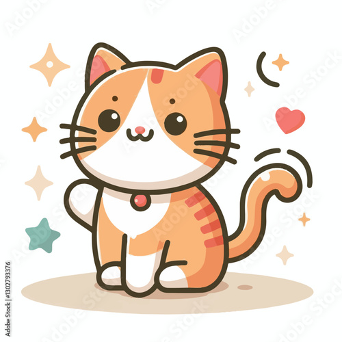 animal, cute, pet, cat, domestic, feline, happy, kitty, background, isolated, adorable, white, design, portrait, fur, mammal, tabby, kitten, vector, illustration, looking, funny, black, paw, icon, sit