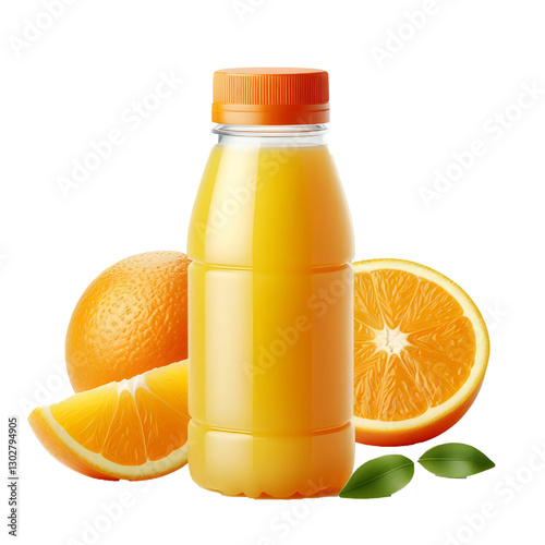 plastic bottle with orange juice isolated on white background