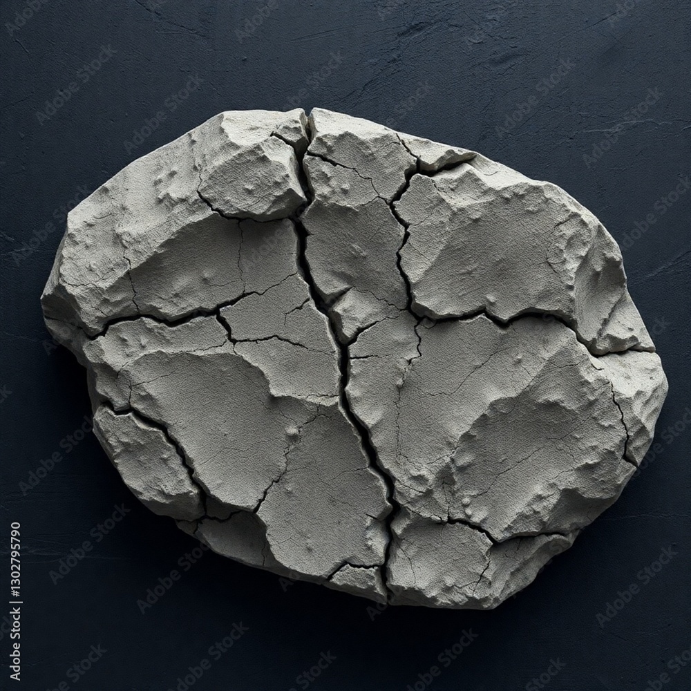 Obraz premium High-resolution stock photo a wide banner showcasing a dramatic volumetric rock texture with deep, irregular cracks, set against a textured black stone background. 