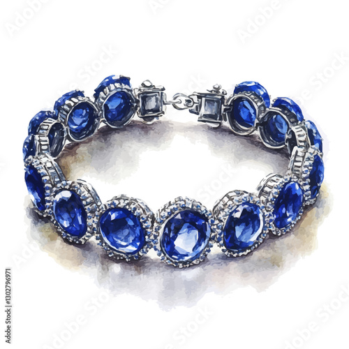  A delicate watercolor of a sapphire bracelet with fine silver links.

