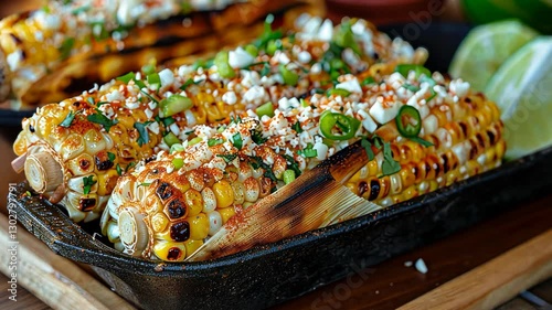 Rich Mexican street corn, Elote. Mexican food
