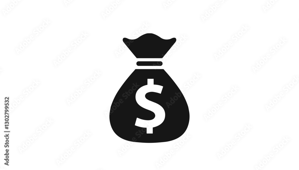 Black and white money bag icon with dollar sign. Black and white money bag icon with dollar sign.