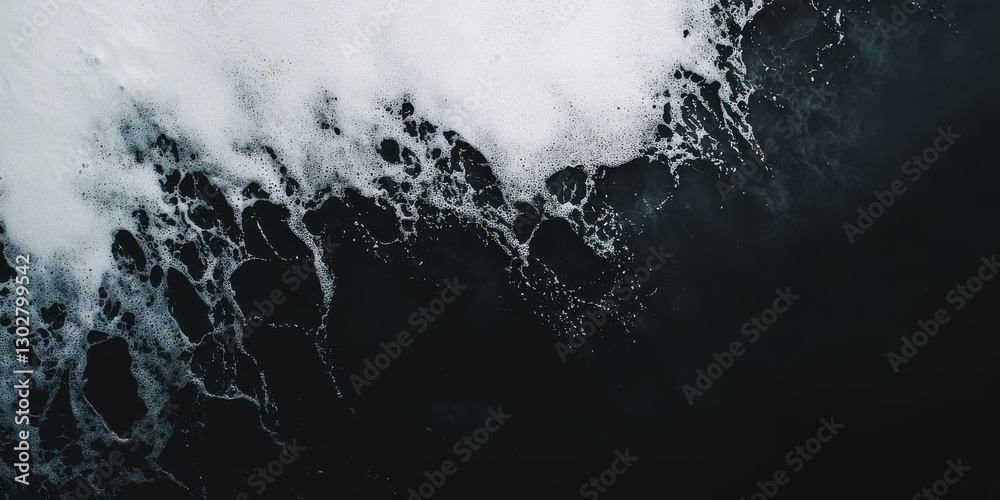 Obraz premium Mesmerizing Foam Waves on a Dark Ocean Surface Abstract Nature Coastline View From Above Aerial