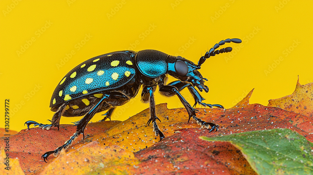 Close-up Beetle on Autumn Leaves Close-up Beetle on Autumn Leaves