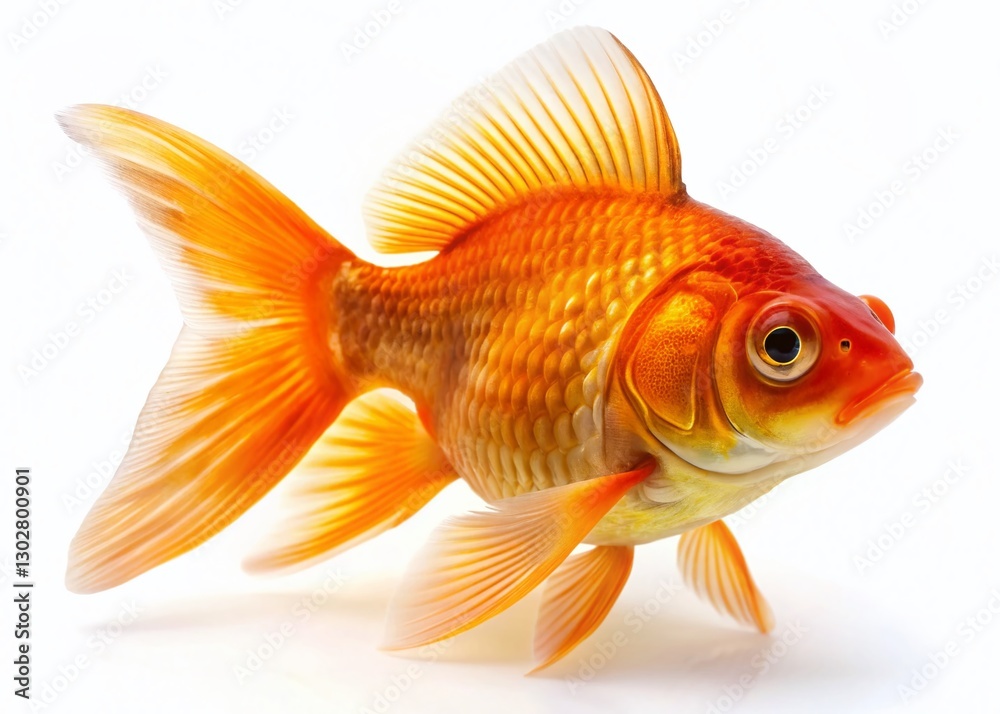 Vibrant Orange Goldfish in Panoramic White Studio Setting - Stock Photo Vibrant Orange Goldfish in Panoramic White Studio Setting - Stock Photo