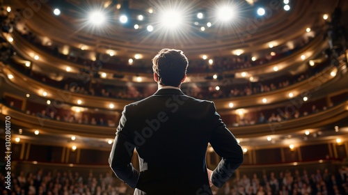 Businessman speaking on stage in theater