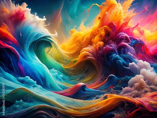 Vibrant Paint Swirl Wave Abstract Art: Slow Motion Water Color Explosion