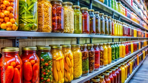 Wallpaper Mural Vibrant Preserved Vegetables & Sauces: Supermarket Shelf Display, Food Preservation Torontodigital.ca