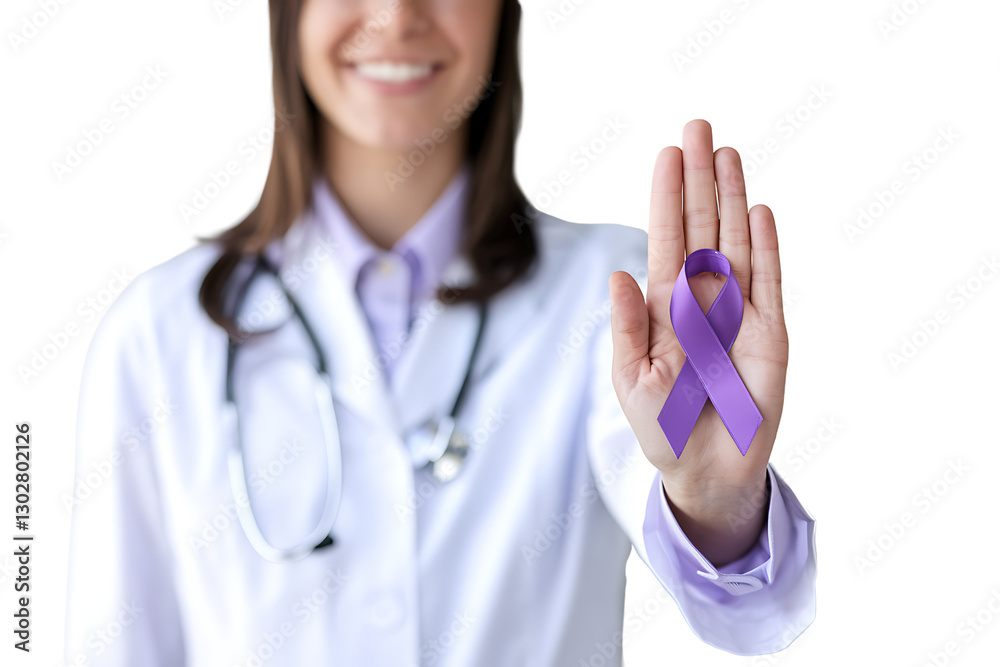 Medical Professional Holding Purple Ribbon for Awareness Medical Professional Holding Purple Ribbon for Awareness