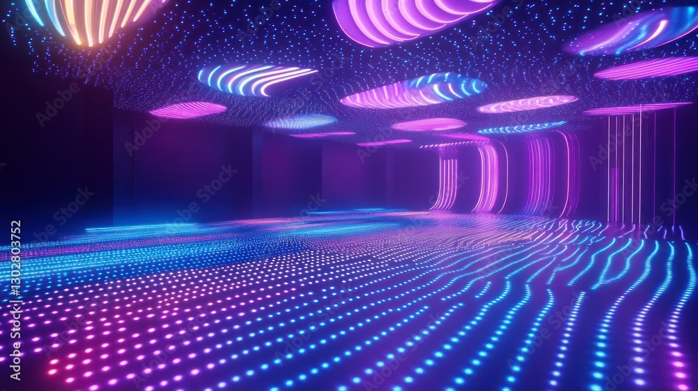 Obraz premium Vibrant illuminated dance floor with colorful lights and abstract patterns in a modern venue