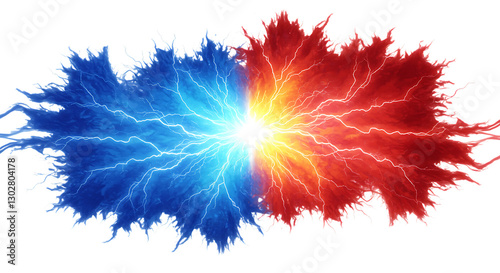 Abstract Fiery Blue Red Lightning Clash Digital Art Graphic Design Background Image Bold Heat Cold  