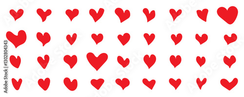 A set of hearts for Valentine's day. Holiday of all lovers. February 14. Red Heart and love Flat design icons. Heart doodles set. Hand drawn hearts collection. Romance and love illustrations. eps10 66
