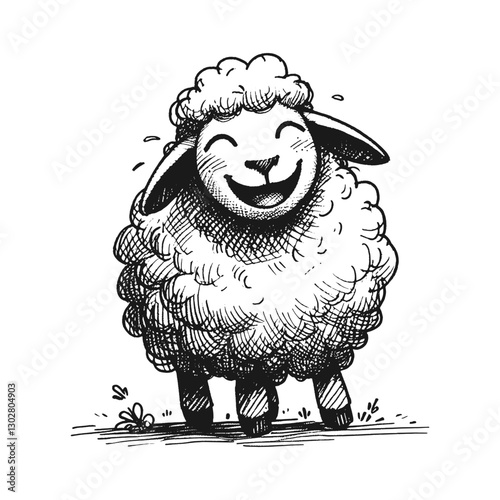 Sheep laugh line art drawing ink sketch vector hand drawn illustration background grinning gorillas and snickering dolphins