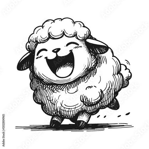 Sheep laugh line art drawing ink sketch vector hand drawn illustration background the secret world of animal laughter