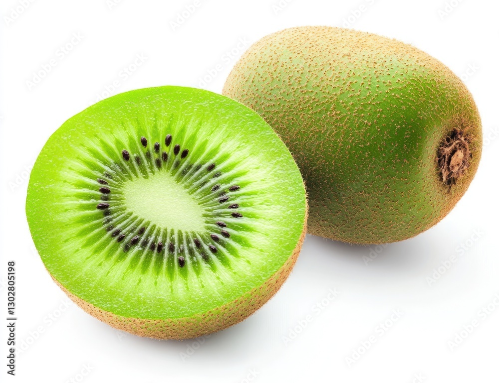 Obraz premium Fresh kiwi fruit halves on white background