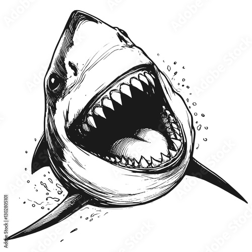 Shark laugh line art drawing ink sketch vector hand drawn illustration background the sound of joy exploring animal laughter