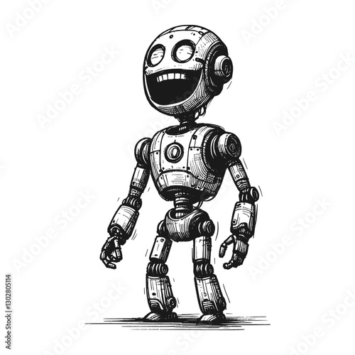 Robot laugh line art drawing ink sketch vector hand drawn illustration background the secret world of animal laughter