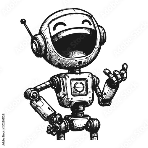 Robot laugh line art drawing ink sketch vector hand drawn illustration background laughing beasts humor in the animal kingdom