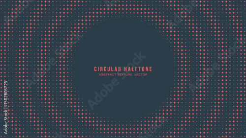 Circular Halftone Pattern Concentric Circles Frame Vector Red Black Colour Abstract Background. Mod Minimalist Art Half Tone Graphics Rippled Structure. Retro Futurism Technology Art Illustration