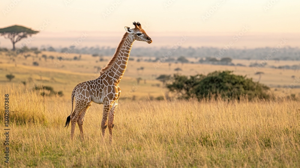 Obraz premium Majestic Giraffe Standing Gracefully in Savanna Landscape