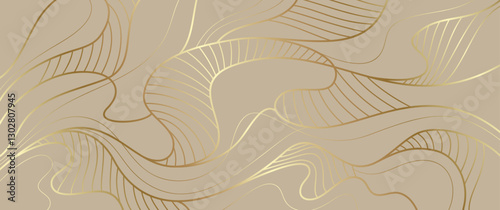 Gold lines vector art background. Abstract luxury cover design. Poster for design interior. Template for cards, flyers, banner, packaging. Premium golden illustration for luxe invite, wedding card.
