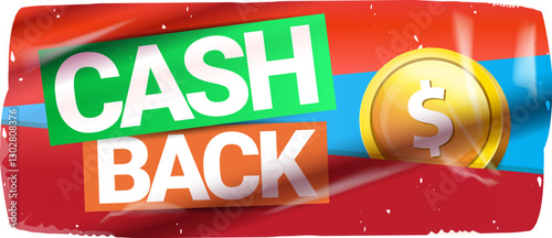 Red cash back vector icon and sticker isolated on white. Cashback sticker, tag, retro label, cashback or money refund horizontal banner, label, clip art png, flyer, poste background