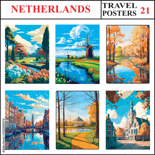 Netherlands Keukenhof Gardens Netherlands Vondelpark Travel Poster Wall Art Print Collection Set 21