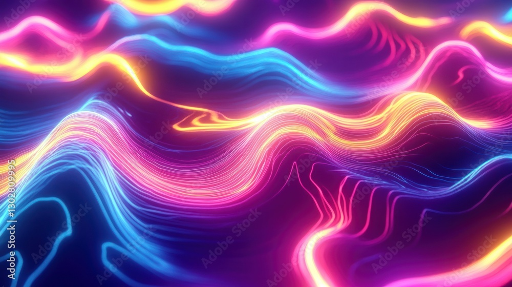 Vibrant abstract waves of neon light flowing gracefully across a dark background Vibrant abstract waves of neon light flowing gracefully across a dark background
