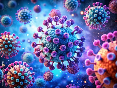 Vintage Medical Illustration: RSV Virus Impact on Respiratory System
