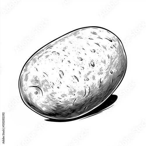 Potato, engraving and scratch board style sketch, black and white illustration