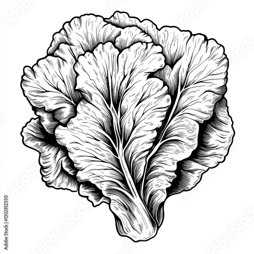 Lettuce, engraving and scratch board style sketch, black and white illustration