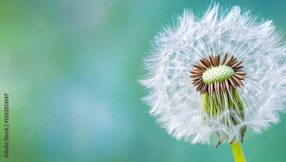 Fluffy Dandelion Seeds on Green Background Fluffy Dandelion Seeds on Green Background