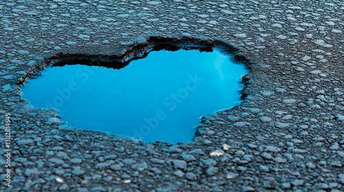 A mirror-like puddle forms a heart, connecting the city and sky. The reflection illusion enhances the philosophical theme of perception, creating an image with metaphorical depth and meaning. photo