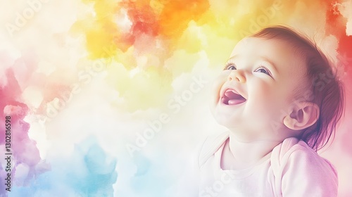 Joyful Baby with Bright Colorful Background Smiling Innocently photo