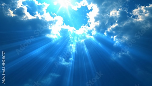 Sunlight breaking through clouds, sky view, bright day, inspiration, peace