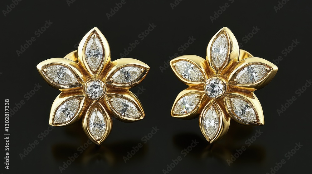 Fototapeta premium A high-resolution image of gold earrings with a stunning floral diamond arrangement.