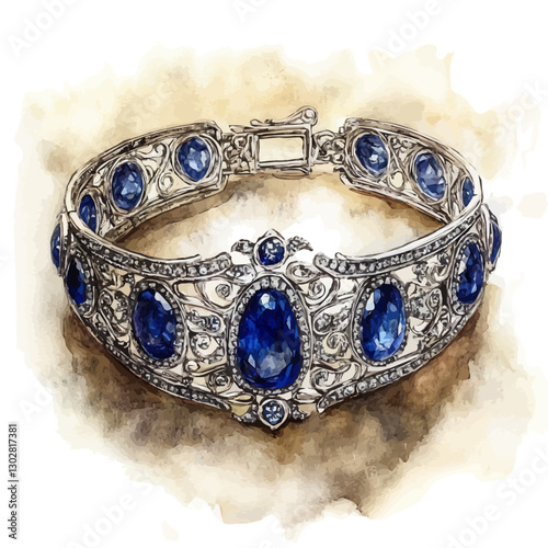  Watercolor art of a luxurious sapphire bracelet, perfect for evening wear.

