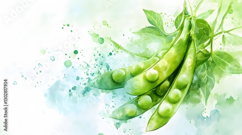 Wallpaper Mural Fresh Green Peas with Leaves and Watercolor Background Design Torontodigital.ca